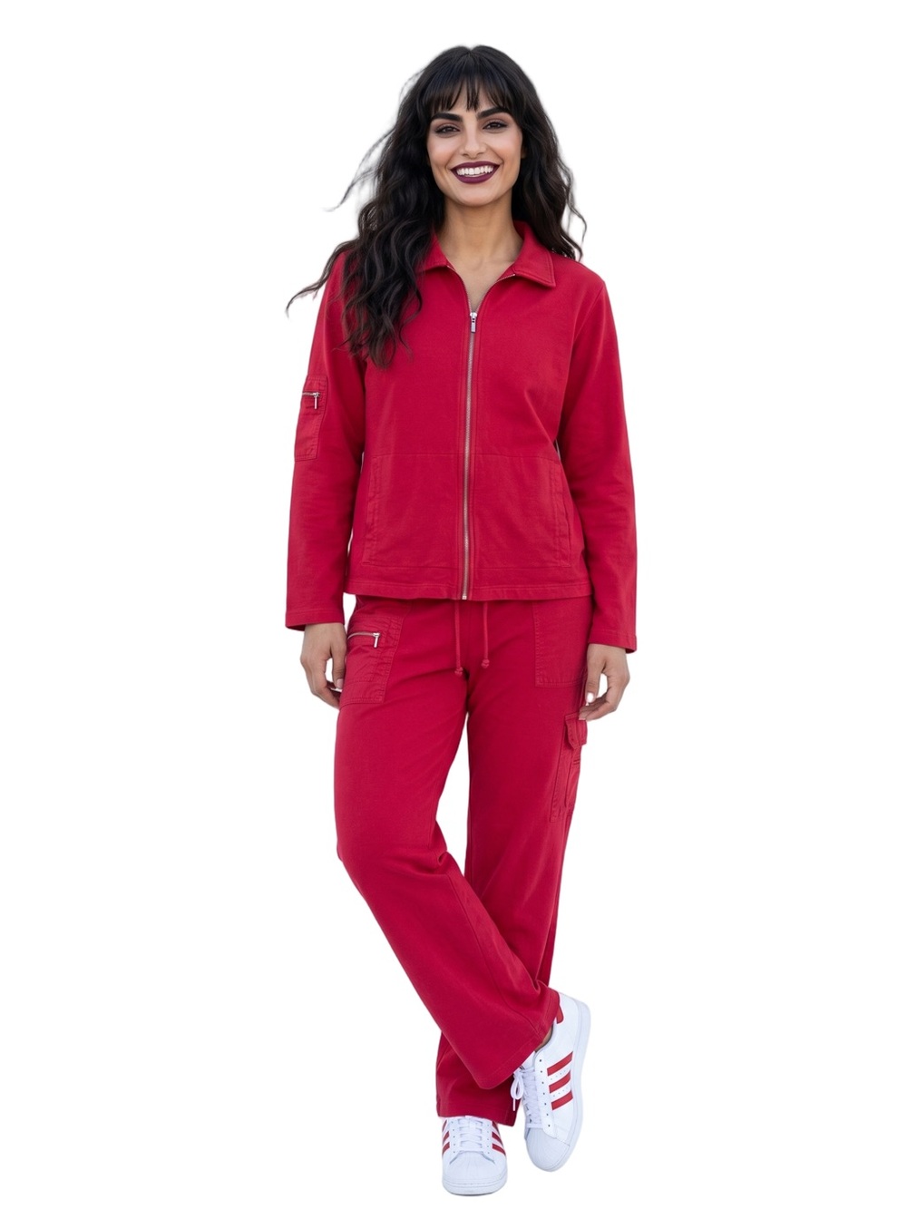CHEROKEE Red tracksuit Longsleeve Zip front jacket & drawstring pant Cotton XL/L